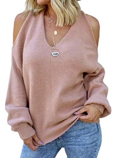 GRMO Womens Cross Bac Long Sleeve Knitted Pullover Sweaters Pink XL