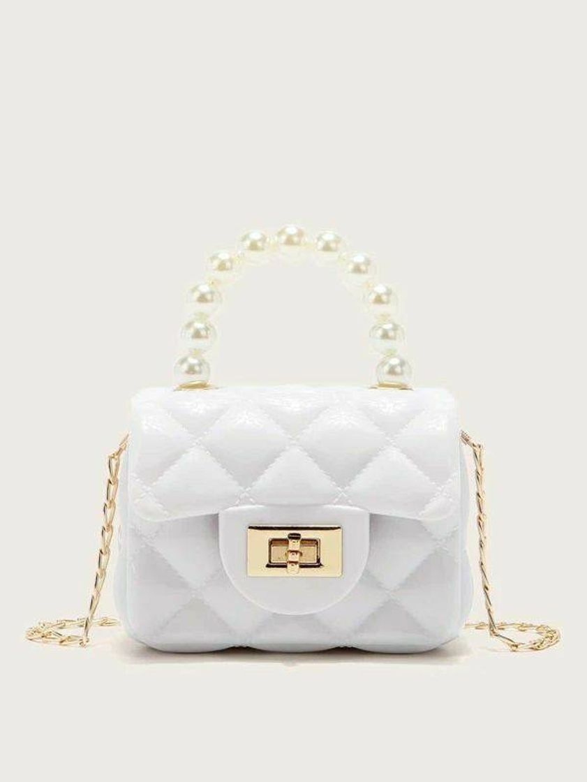 Product mini faux pearl handle quilted satchel bag