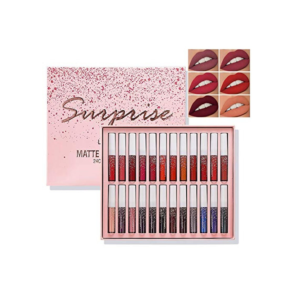 Productos Seatechlogy Kit de Rouge à lèvres de maquillage 24 Couleurs Ensemble de Rouge à lèvres liquide Mat imperméable à l'eau Longue durée antiadhésive Tasse Sans fondu Brillant à lèvres