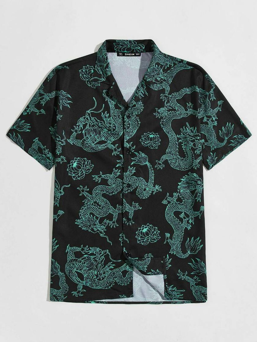 Camisa Botão estampada Dragão