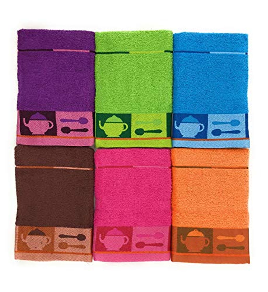 Product ZD Paños de Cocina Rizo 100% Algodón con Dibujo Bordado,Multicolor,Pack 12 Toallas