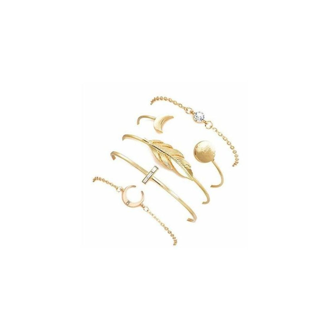 Fashion YooAi 5 Piezas Hoja Luna Pulseras Brazalete Abierto Conjunto para Mujeres G