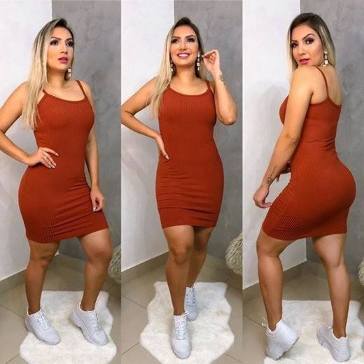 VESTIDO CANELADO CURTO ALCINHA 