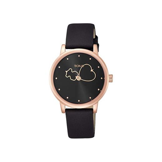 Reloj Tous Bear Time de acero IP rosado con correa de piel