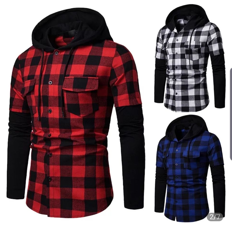 Social Camisa de cuadros de manga larga con capucha