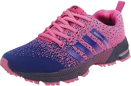 Air Zapatillas de Running para Hombre Mujer Zapatos para Correr y Asfalto Aire Libre y Deportes Calzado Unisexo Gray Pink 38