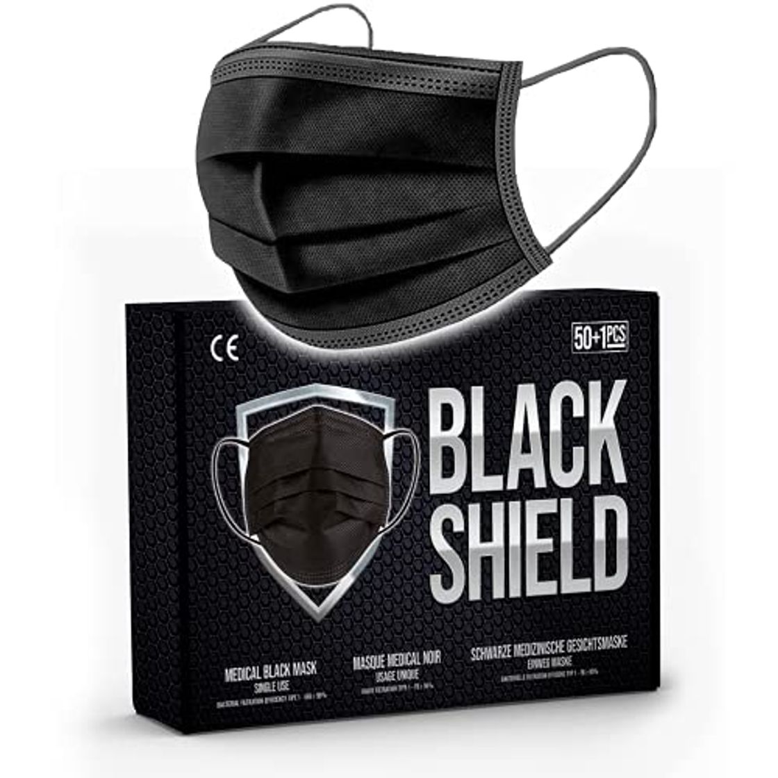 Producto BLACK SHIELD - 50 unidades - Mascarilla Quirúrgica Tipo I Negra -