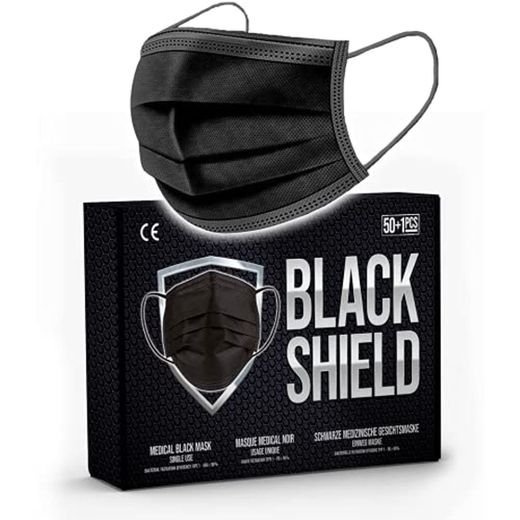 BLACK SHIELD - 50 unidades - Mascarilla Quirúrgica Tipo I Negra -