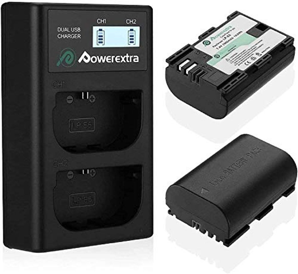 Electrónica Powerextra Batería Canon LP-E6 y LP-E6N con Cargador Pantalla LCD USB para