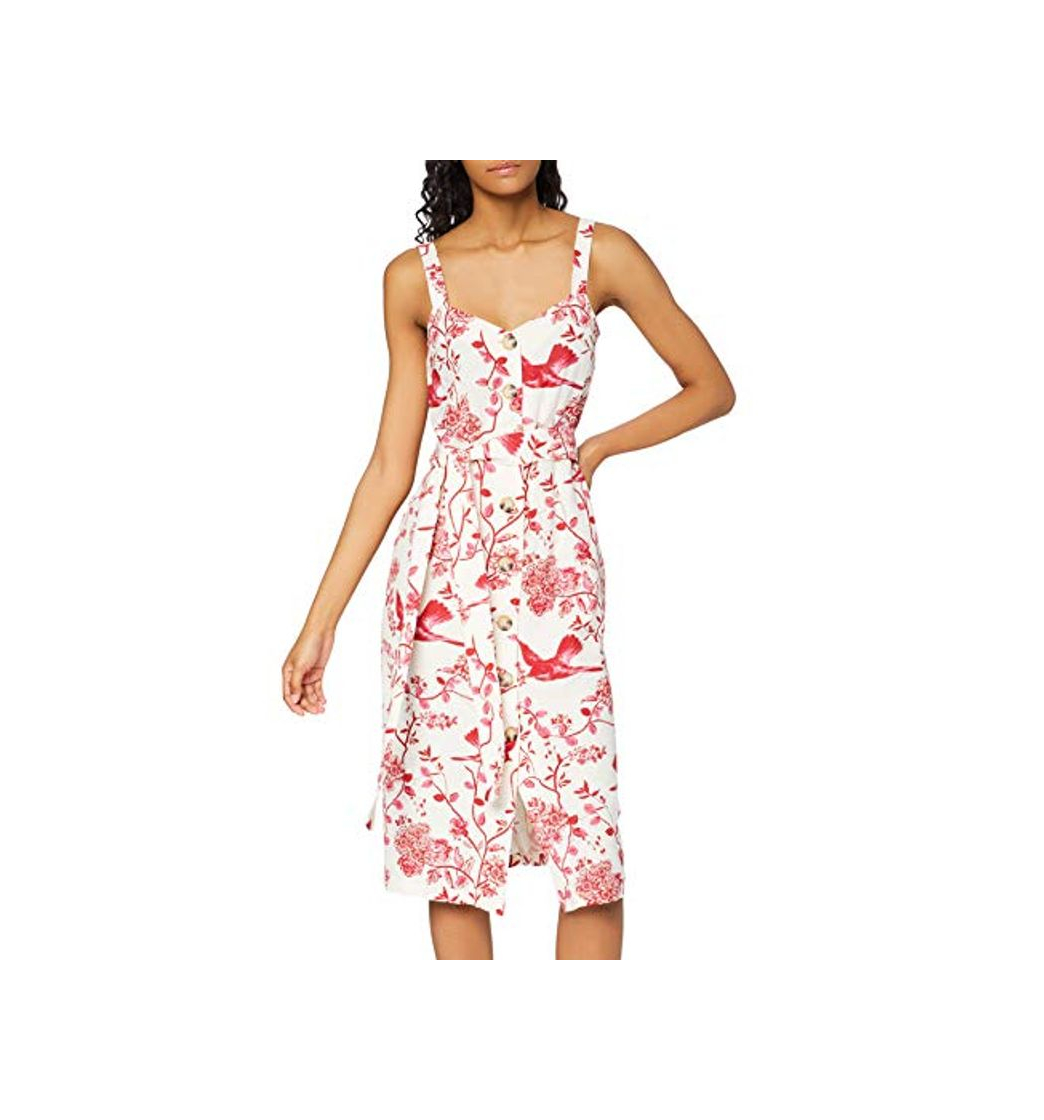 Fashion Marca Amazon - find. Vestido Midi Evasé de Lino Mujer, Rojo