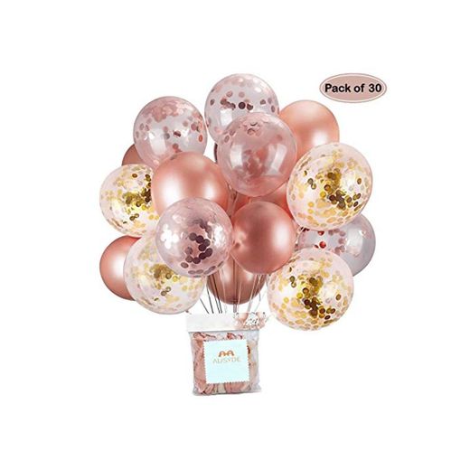 AUSYDE Globos de Confeti de Oro Rosa Globos de Fiesta 30,5 cm