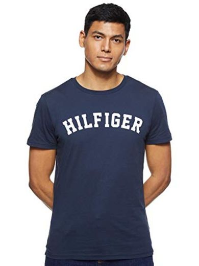 Tommy Hilfiger Logo Camiseta de Cuello Redondo,Perfecta para El Tiempo Libre, Azul