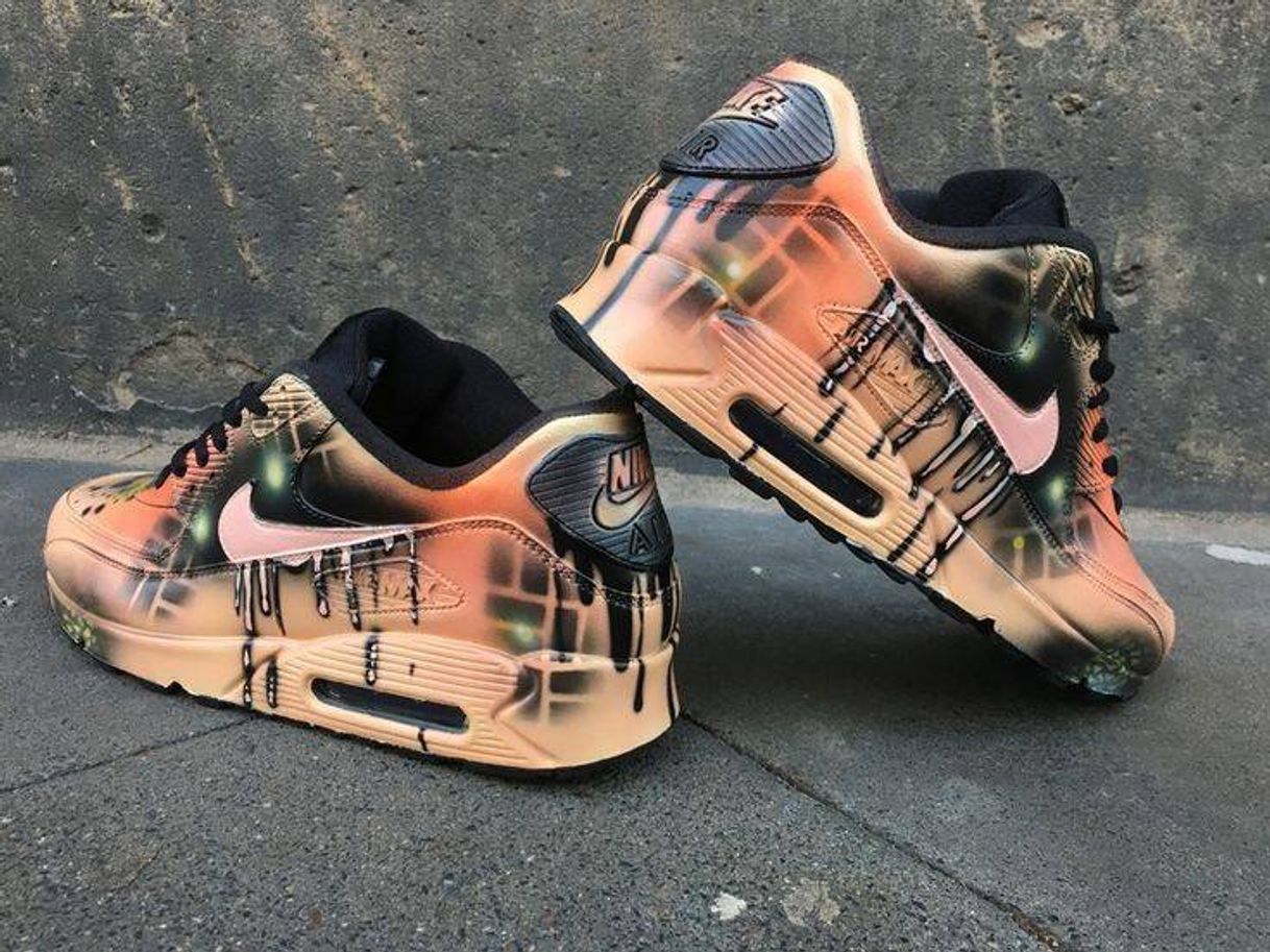 Fashion Custom Nike Air Max 90 „Peach Abstract“ unique and handpai🔥