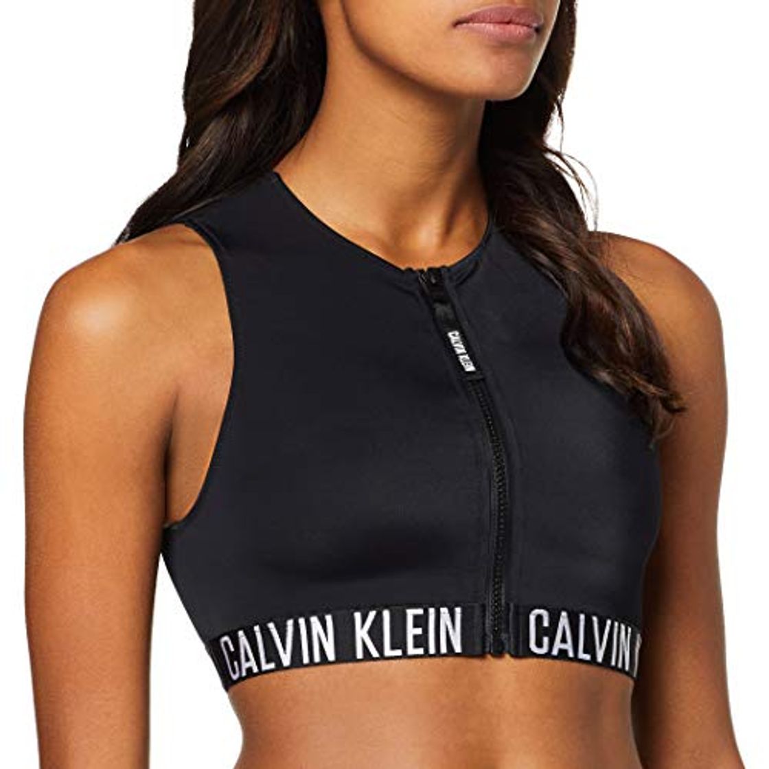 Moda Tommy Hilfiger Cropped Rash Vest Bikini, Negro