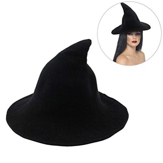 Qiekenao Sombrero de bruja de Halloween, cálido gorro de lana para mujer,
