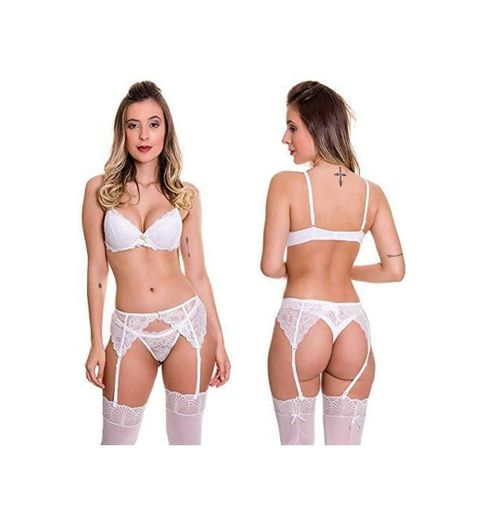 Conjunto de Lingerie com Cinta Liga e Meia 7