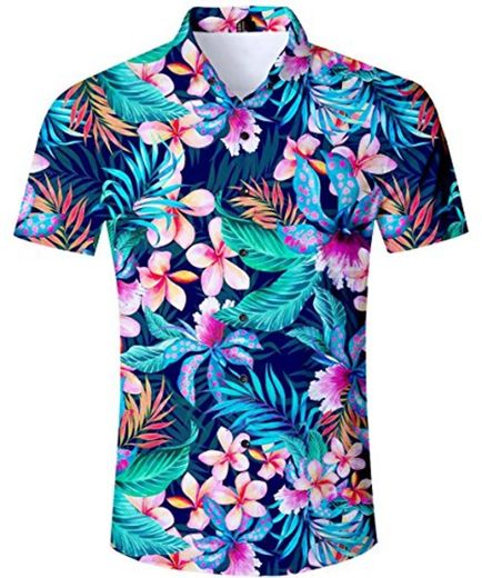 TUONROAD Funky Camisa Hawaiana Señores Impreso en 3D Camisas Floreadas Verano Pasar Las Vacaciones Manga Corta Shirt L