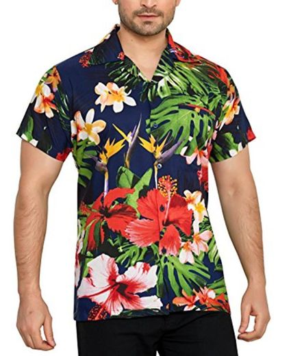 CLUB CUBANA Camisa Hawaiana Florar Casual Manga Corta Ajuste Regular para Hombre L