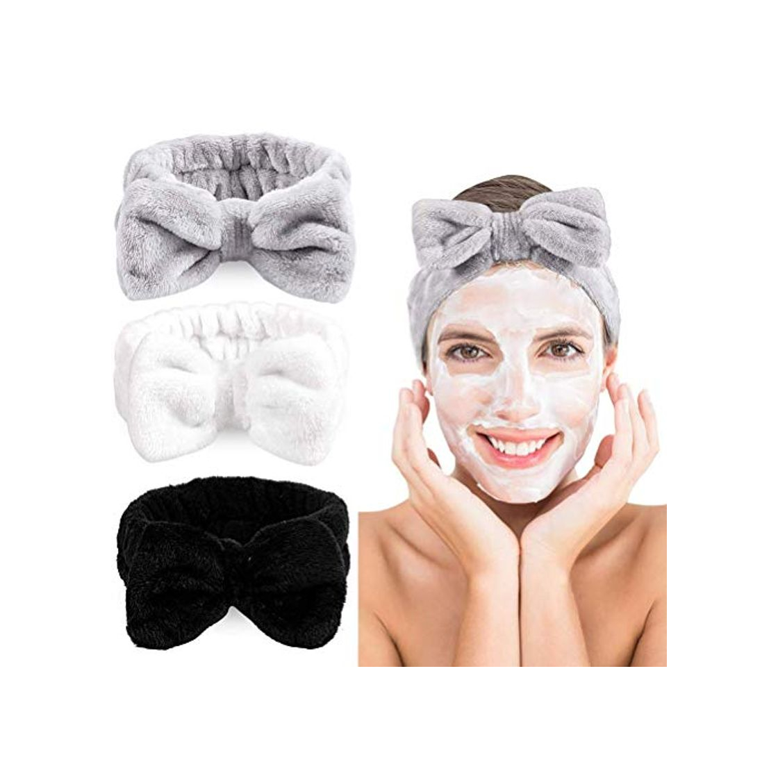 Moda Iwinna 3 Pieces Bowknot Hair Band Make Up Head Wrap Bowknot Headband SPA Headband for Face Washing Bath Makeup Sport Shower Skincare