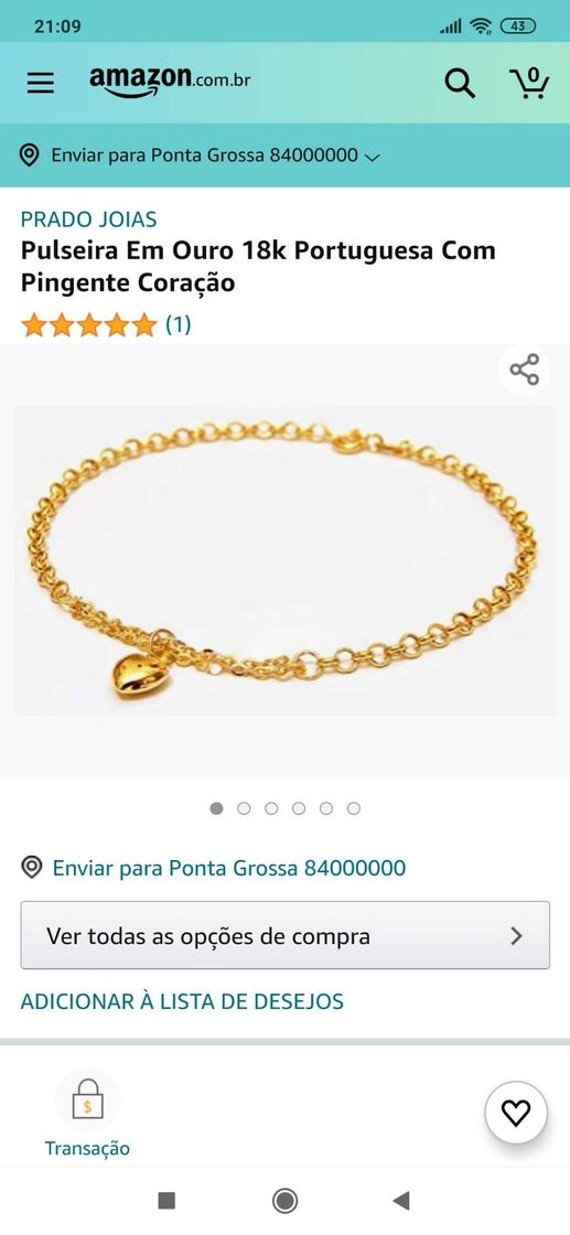 Fashion Pulseira Em Ouro 18k Portuguesa Com Pingente Coração