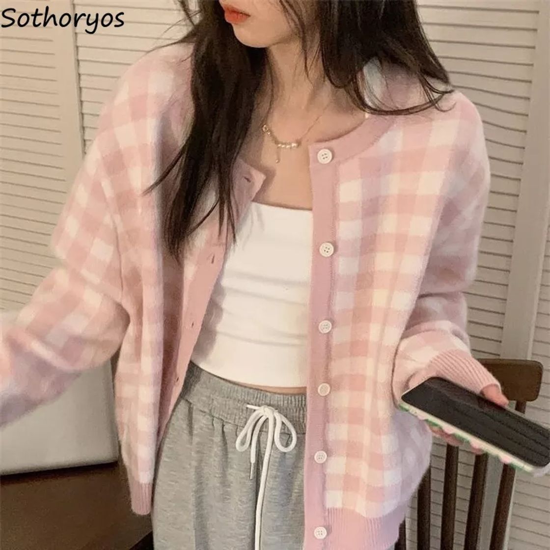 Social Casaco com quadrados rosa e branco