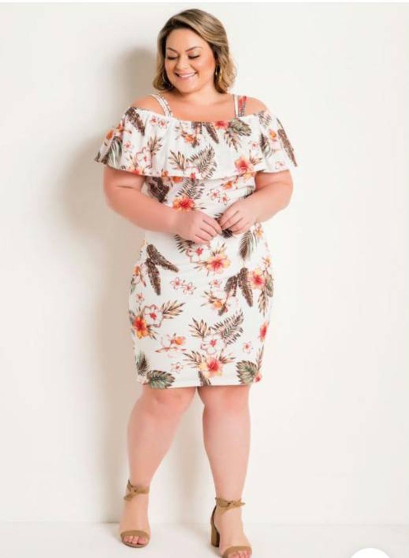 Fashion Vestido com Alças e Babado Floral Plus Size

