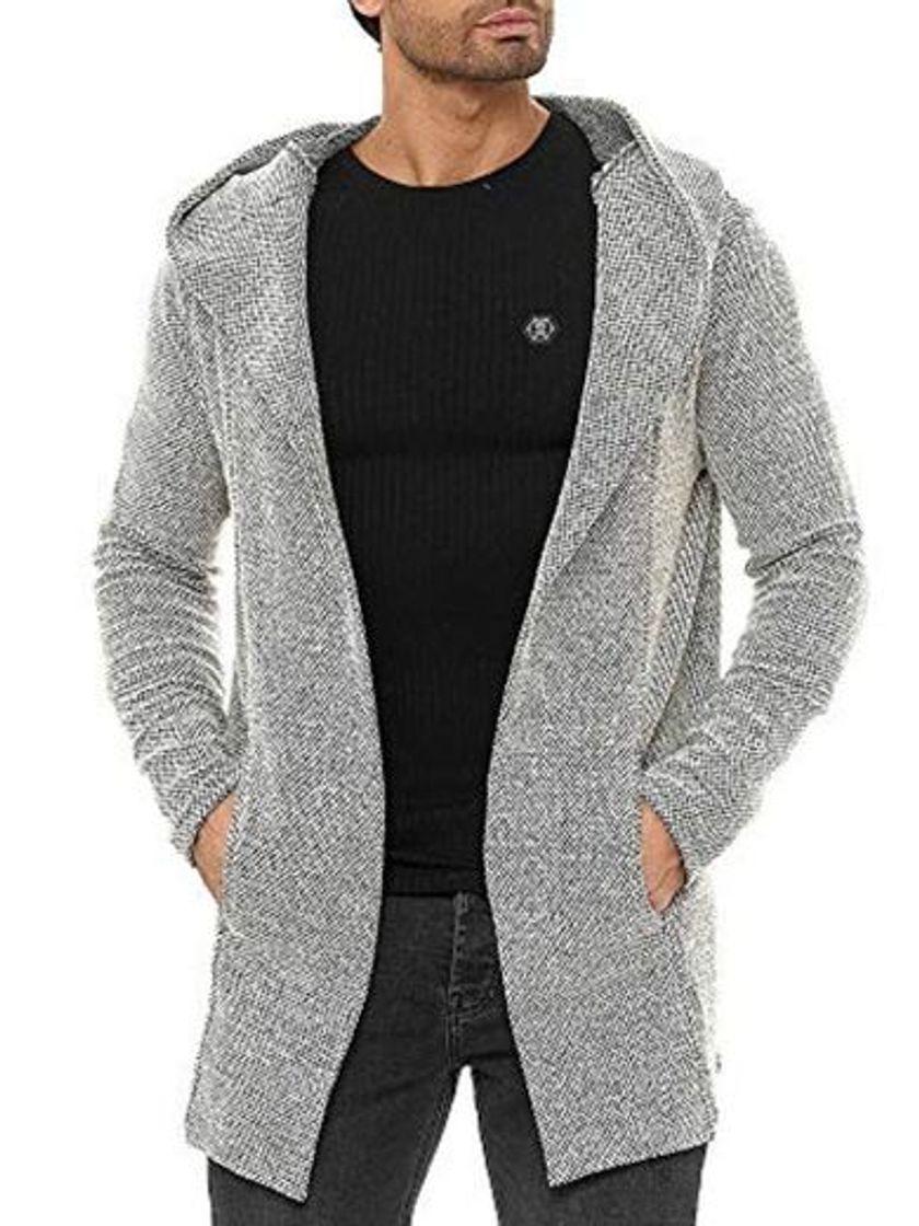 Moda Redbridge Cardigan con Capucha para Hombre Sudadera Corte Largo Capote Beige S