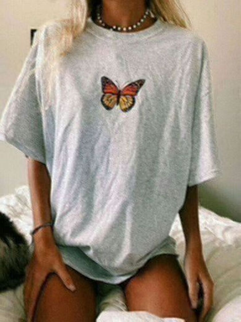 Social Goodsatar Mujer Rosa Manga corta Casual Camiseta Mezcla de algodón Cuello en