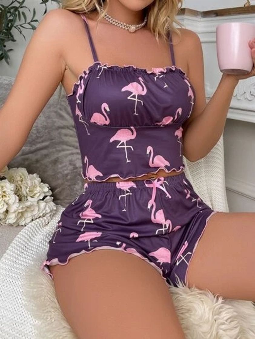 Fashion Pijama estampado de flamingo R$31