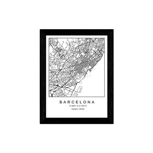 Nacnic Lámina Mapa de la Ciudad Barcelona Estilo nordico en Blanco y