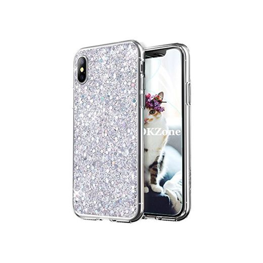 OKZone Funda iPhone XS Carcasa Purpurina, Cárcasa Brilla Glitter Brillante TPU Silicona