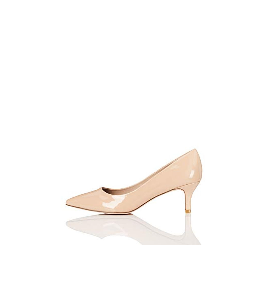 FIND Kitten Heel Court Zapatos de Tacón, Beige