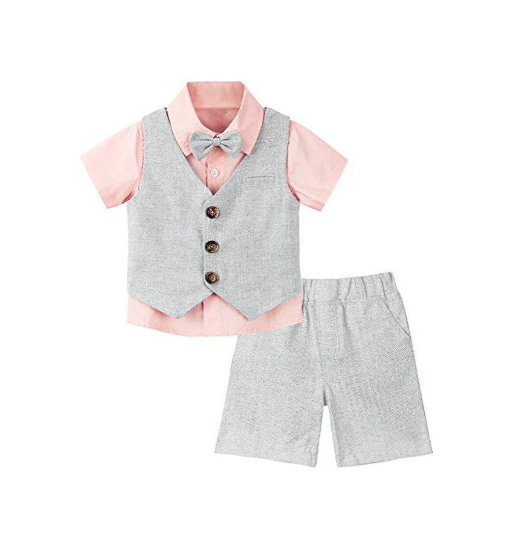 Moda mintgreen Infantil Formal Traje Manga Corta Conjunto, 3-4 años, Rosado