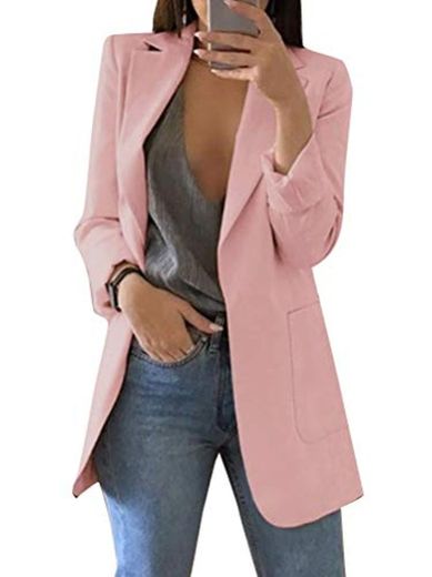 Minetom Mujeres Blazer Elegante Oficina Traje de Chaqueta Outwear Casual A Rosa