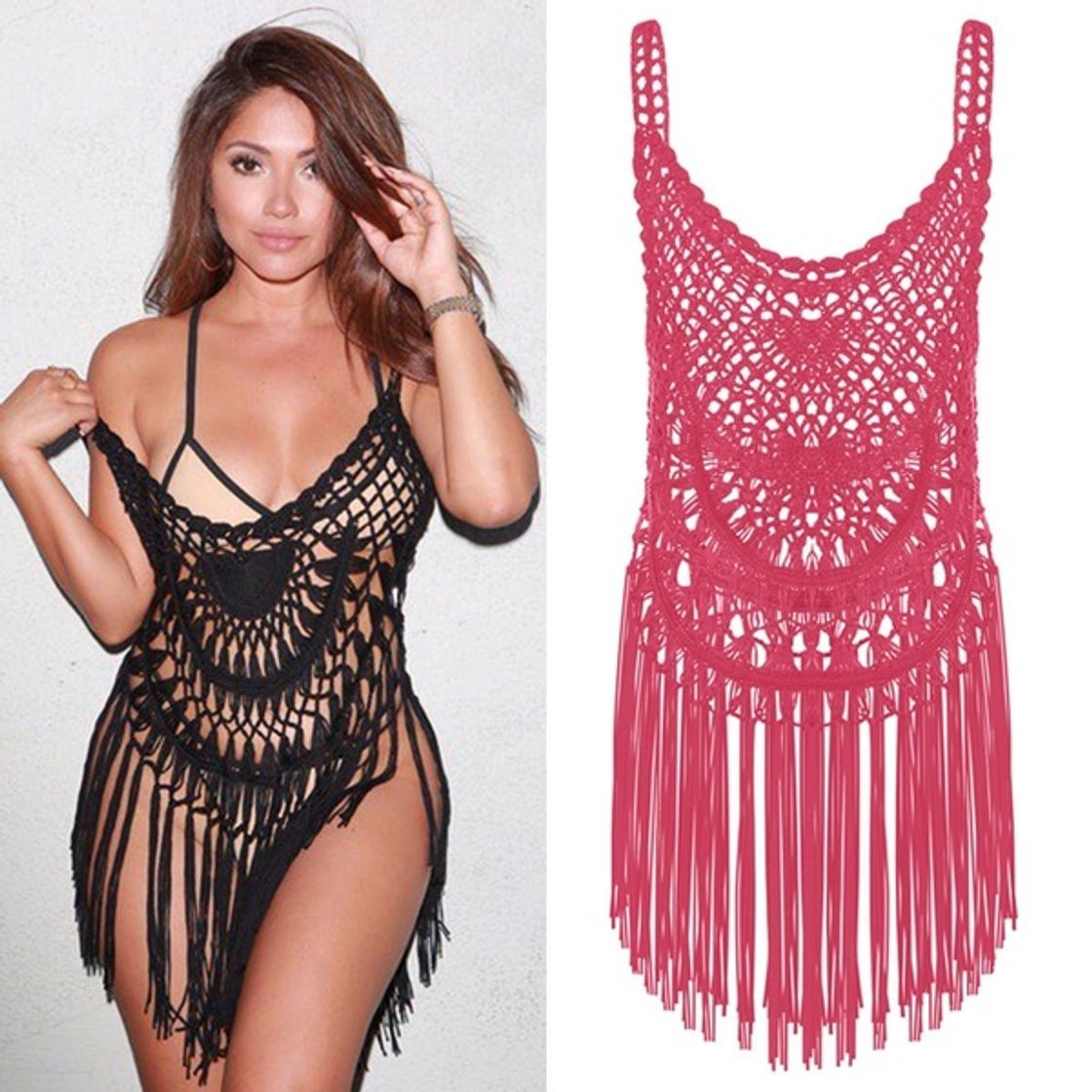 Moda PINK CROCHET TASSELS COVER UP