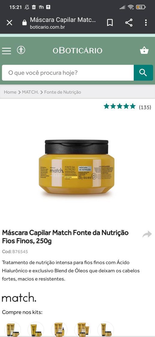 Fashion Máscara Capilar Match Fonte da Nutrição