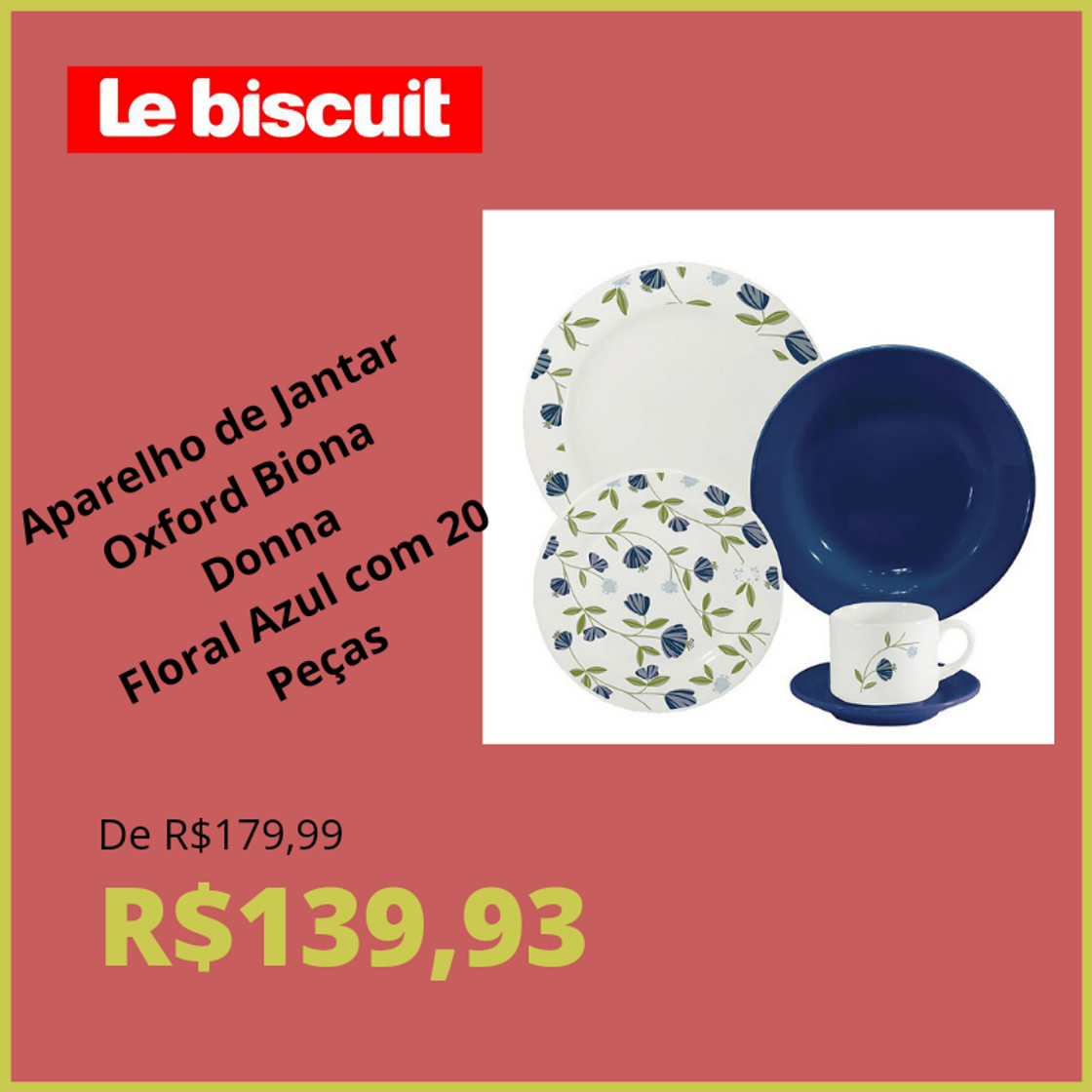 Fashion Aparelho de Jantar Oxford Biona Donna Azul Floral com 20 Peças