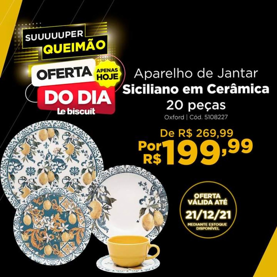 Fashion Aparelho de Jantar Oxford Siciliano em cerâmica com 20 Peças. Apenas R$199,99