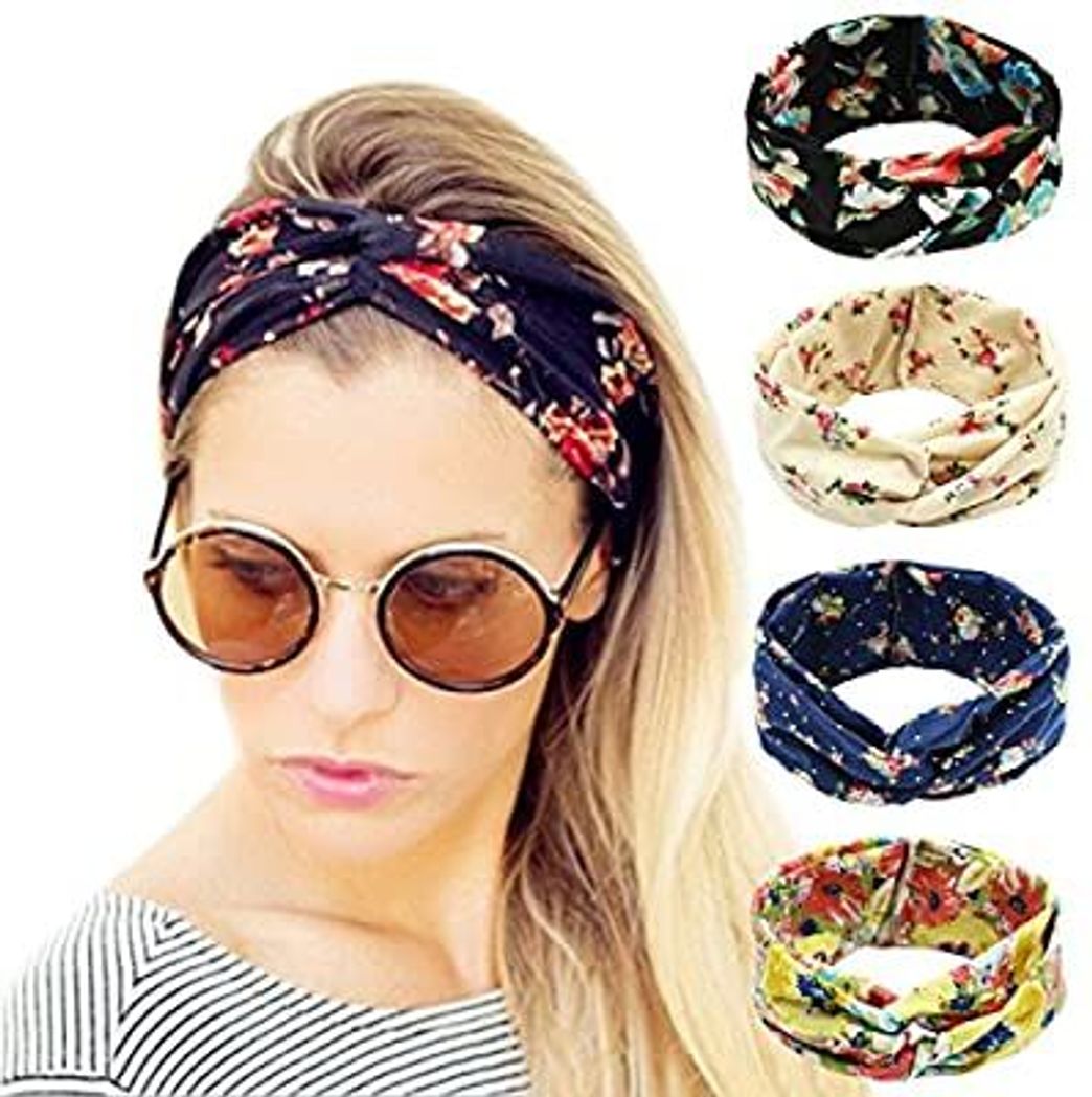 Social Paquete de 4 diademas Boho Floral Hair Band Turbante elástico Head Wrap Accesorios para el cabello para mujeres Niñas