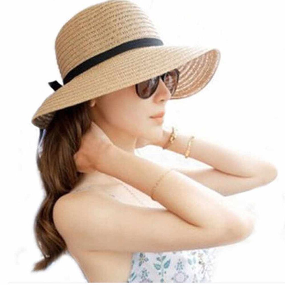 Social Sombrero for el sol Sombrero de paja for el verano Mujer Playa de ala ancha grande Sombrero for padres e hijos Sombrero for el sol Bloqueador solar plegable Protección UV Sombrero Hueso Chapeu Feminin