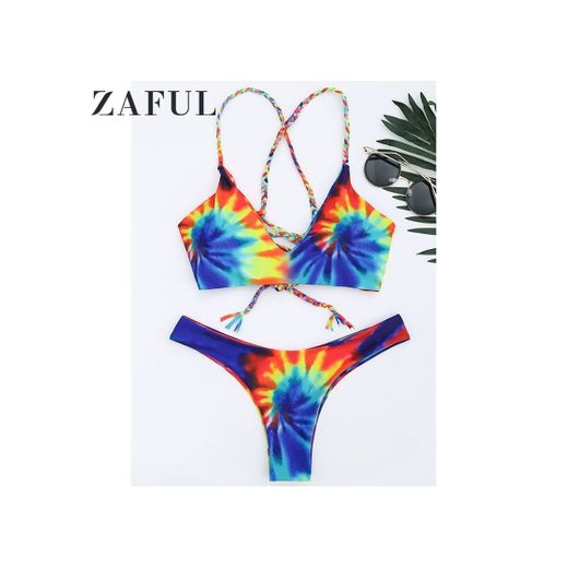ZAFUL Bikini para mujer Tie Dye con tirantes finos
