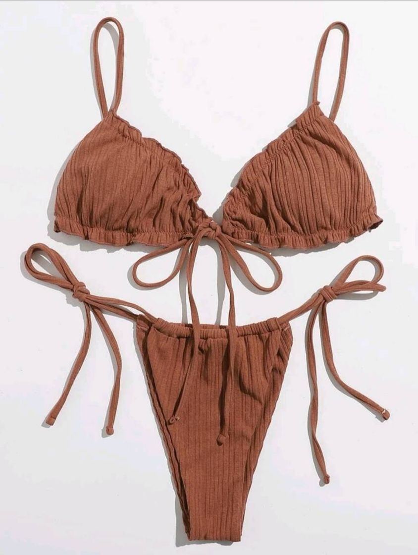 Moda Bañador bikini con cordón lateral ribete con fruncido
