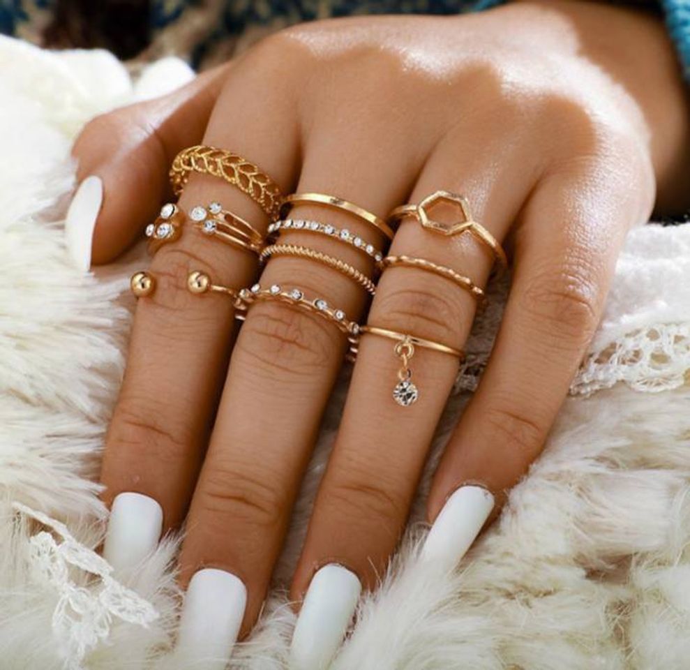 Fashion 8pcs/sets Bohemian Geometric Rings Sets Clear Crystal Stone 