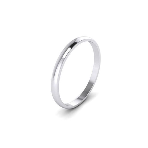 9ct White Gold, G) - Unisex Solid 9ct Gold, 2mm D Shape,