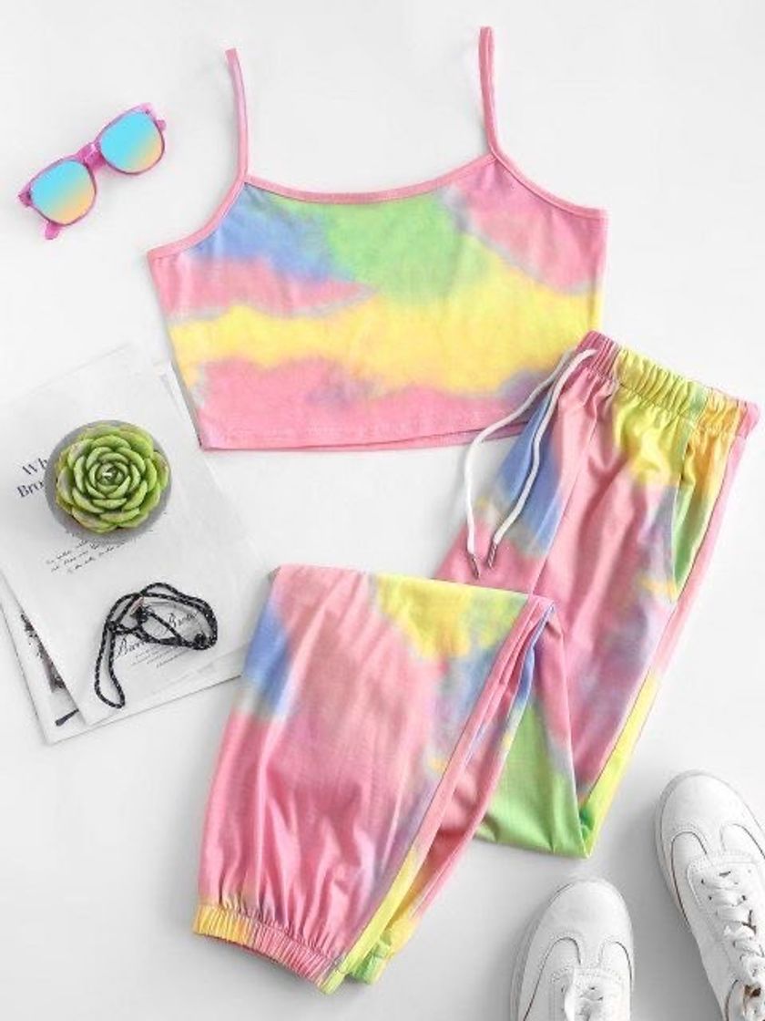 Moda Conjunto de Cropped e Calça Estilo Jogger no Tie Dye 