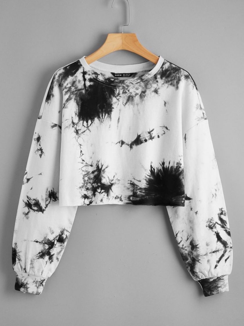 Fashion moletom cropped tie dye preto e branco