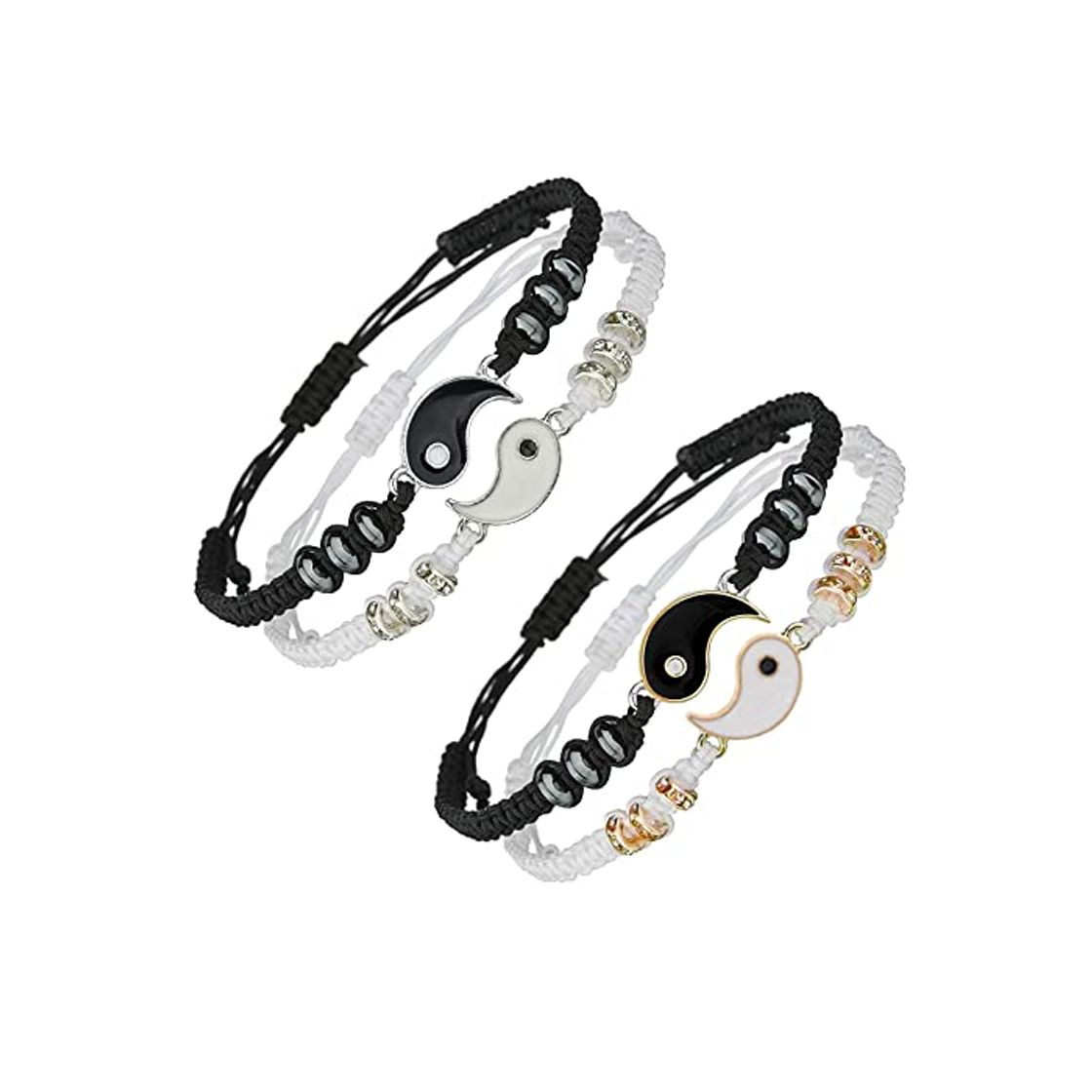 Social 4Pcs Pulsera Parejas Yin Yang Pulseras Amistad Mejor Amigo Pulseras Amantes Yin Yang Pulseras Novio Novia Juego de Pulseras Yin Yang a Juego Pulsera de Cordón Ajustable para Hombres Mujeres