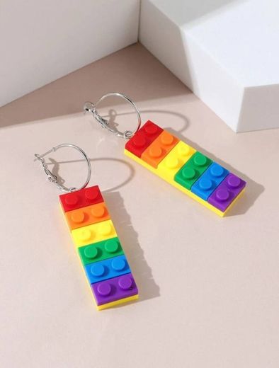 Brincos de lego colorido 