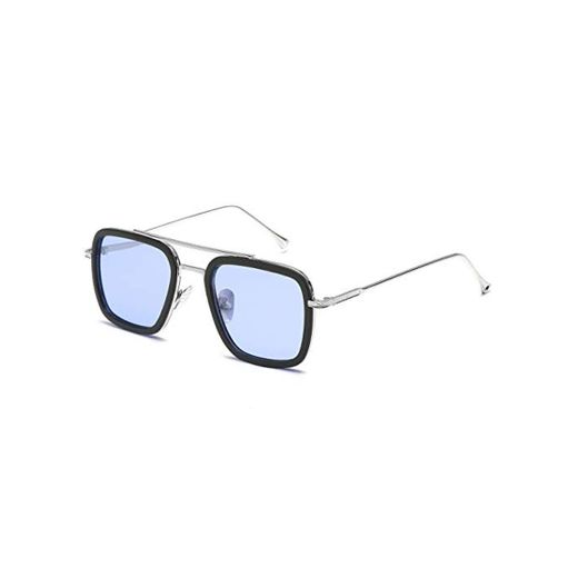 SHEEN KELLY Retro Gafas de sol Tonny Stark Marco de metal para hombres mujeres Gafas de sol Iron Man cuadradas