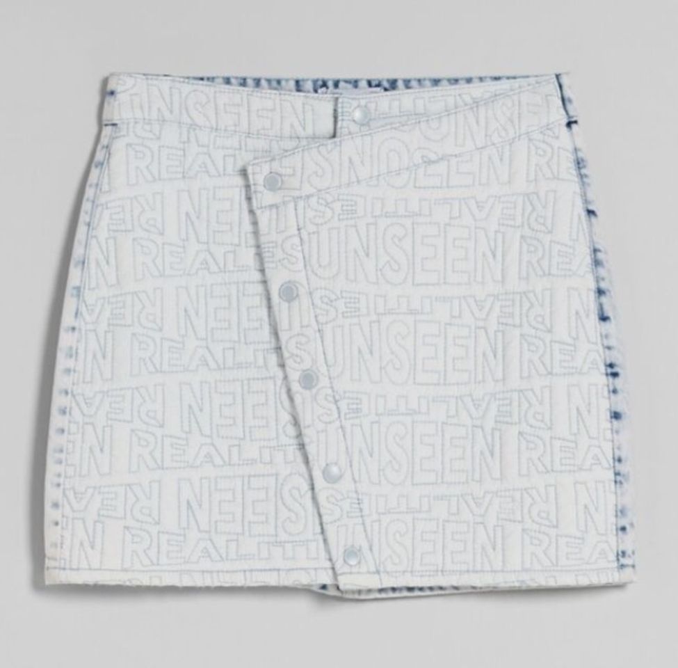 Moda Contrast nylon-effect denim skirt with lettering - Woman